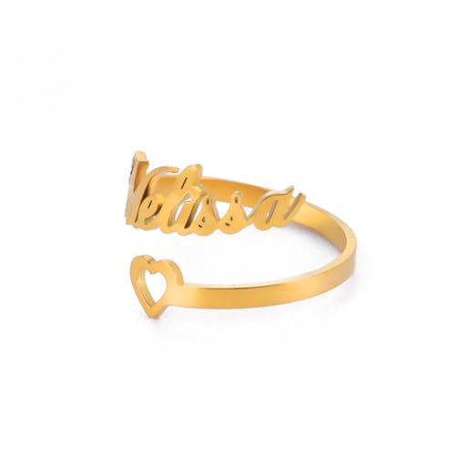 kkjoy Personalisierte Name Ring Edelstahl Customize Namen Versprechen Ring Einstellbare Paar Ring Familie Ringe Engagement Hochzeit Schmuck für Frauen Männer (Namensring 1 - Gold) von kkjoy