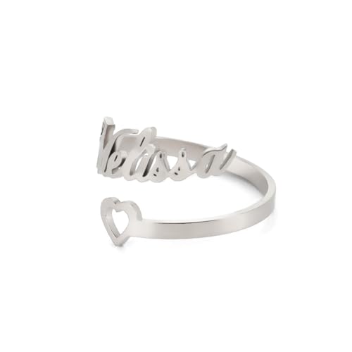 kkjoy Personalisierte Name Ring Edelstahl Customize Namen Versprechen Ring Einstellbare Paar Ring Familie Ringe Engagement Hochzeit Schmuck für Frauen Männer (Namensring 1 - Silber) von kkjoy