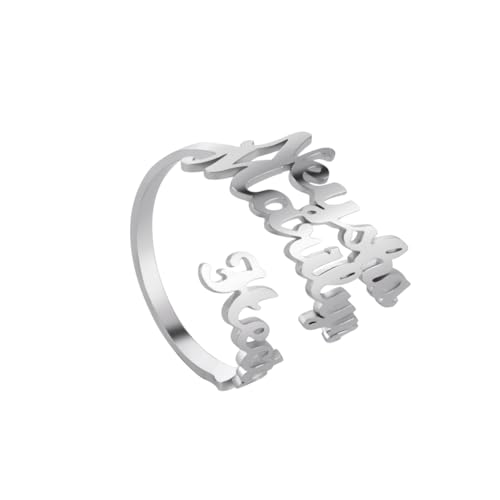 kkjoy Personalisierte Name Ring Edelstahl Customize Namen Versprechen Ring Einstellbare Paar Ring Familie Ringe Engagement Hochzeit Schmuck für Frauen Männer (Namensring 3 - Silber) von kkjoy