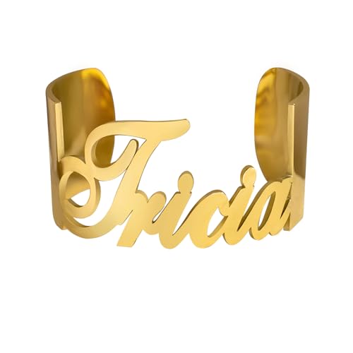 kkjoy Personalisierte Namen Armband Edelstahl Customize Brief Namensplakette Manschette Armreif für Frauen Männer Paar Familie Mitglieder (Stil 1) von kkjoy