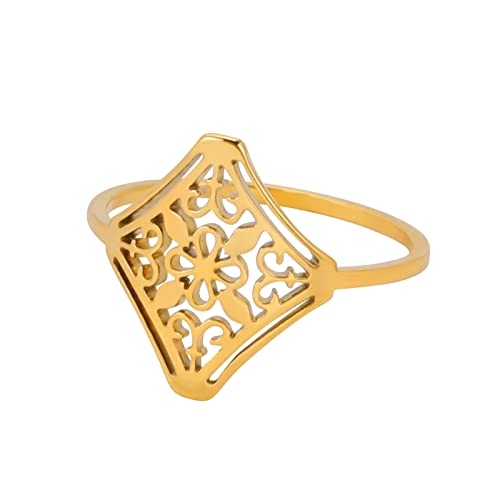 kkjoy Rhombus durchbrochener Blumen-Ring Edelstahl Versprechen Ring Schmuck Geschenk für Frauen Mädchen von kkjoy