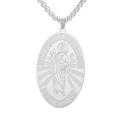kkjoy Sankt Judas Thaddäus BETET FÜR UNS Halskette Edelstahl Oval Religiöse Medaille Anhänger Schutz Amulett Katholischer Schmuck für Männer Frauen von kkjoy