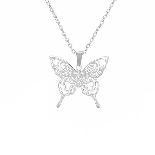 kkjoy Schmetterling Halskette Edelstahl Durchbrochene Liebe Herz Fliegende Elfen Schmetterling Anhänger Halskette Trendy Schmuck für Frauen Charmante Damen von kkjoy