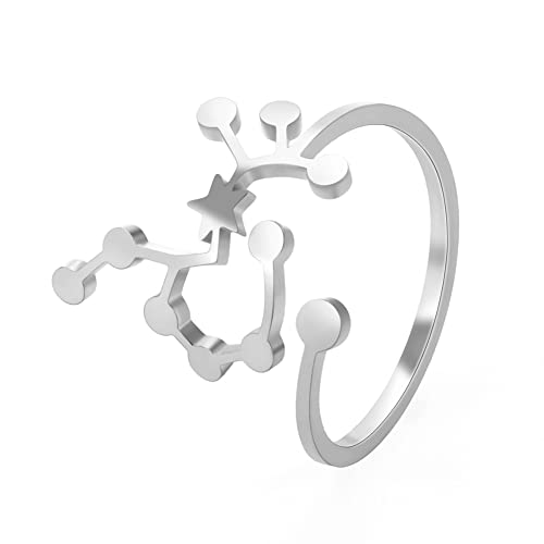 kkjoy Sternbild aus Edelstahl, verstellbare Ringe, größenverstellbar, Horoskope, offene Fingerringe, Schmuck, Geschenk für Frauen und Mädchen von kkjoy