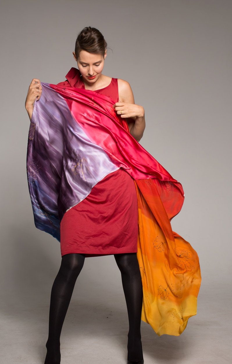 Handbemalte Seidenschal Flammende Löwenzahn Ombre Schal von klaradar