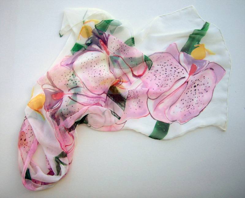 Handbemalter Seiden Chiffon Schal Candy Orchid Floral Braut Accessoire von klaradar