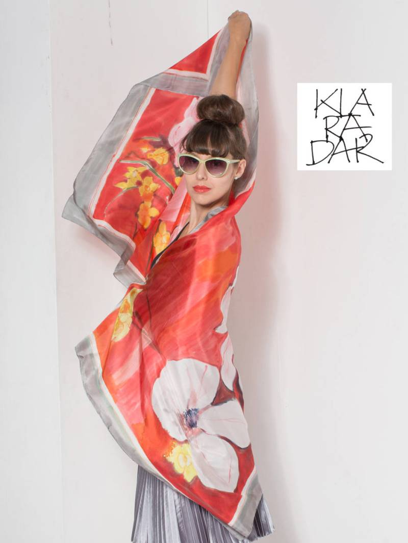 Magnolia Handbemalter Seidenschal Boho Brautschal von klaradar