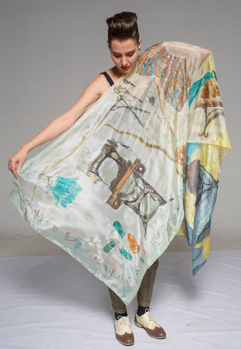 Handbemalter Seidenschal, Schneiderin Atelier Design, Aqua Grey Schal | 35x115 von klaradar