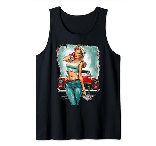 Pinup Girl Pin Up Vintage Retro Amerikanische Frau Tank Top von klassische amerikansiche Pinup Designs