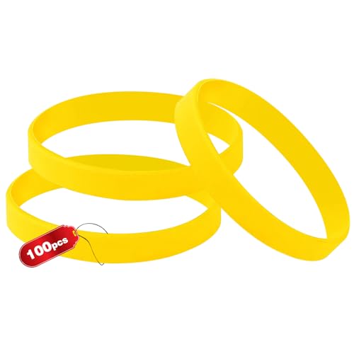 THXIY 100 Stück Silikon Armband Blank Gummi Armbände Armbänder silikonarmbänder Bracelet Erwachsene-8'' Gelb von THXIY