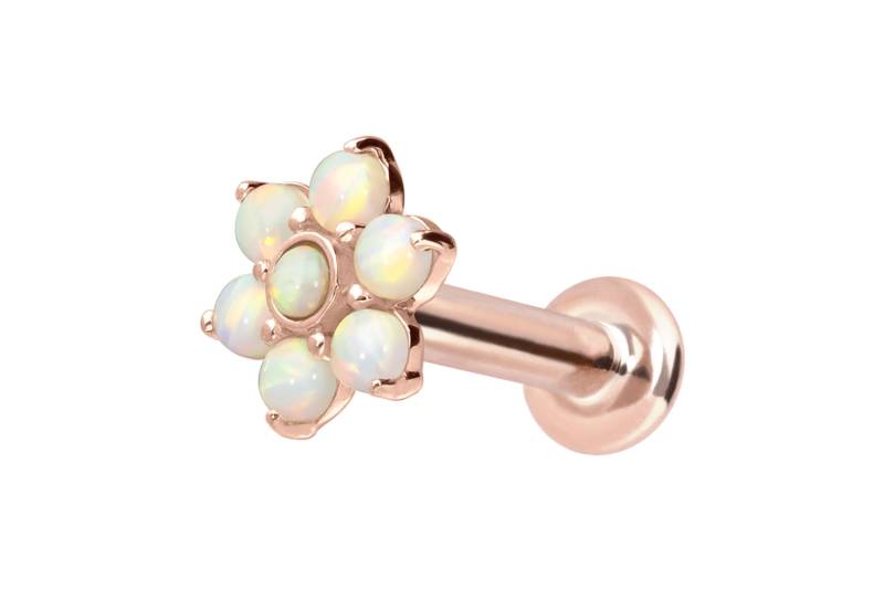 14 Karat Gold Labret mit Innengewinde BLUME + 7 SYNHETISCHE OPALE von Piercingline