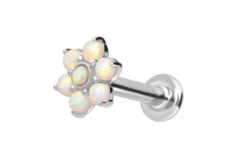 14 Karat Gold Labret mit Innengewinde BLUME + 7 SYNHETISCHE OPALE von Piercingline