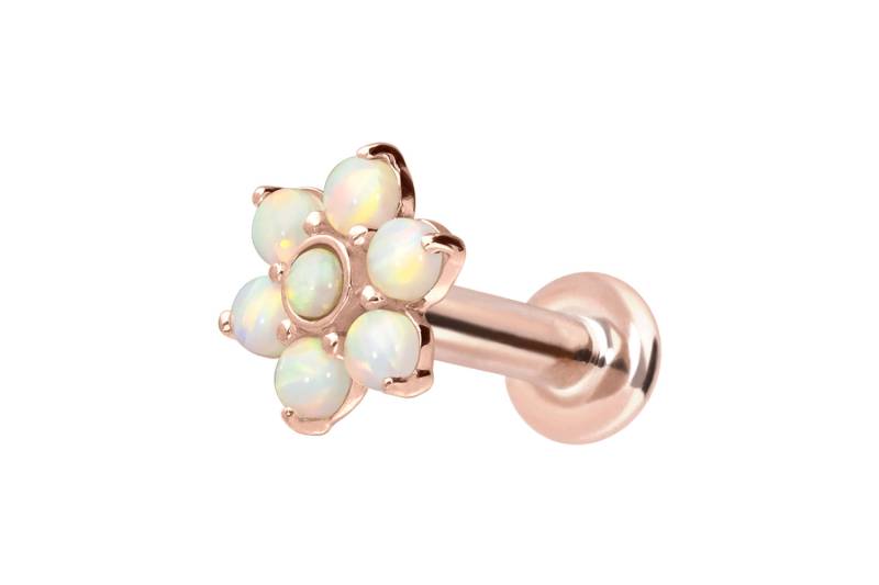 14 Karat Gold Labret mit Innengewinde BLUME + 7 SYNHETISCHE OPALE von Piercingline