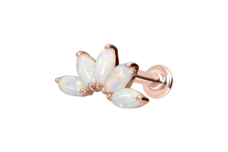 14 Karat Gold Labret mit Innengewinde LOTUSBLÜTE + SYNTHETISCHE OPALE von Piercingline