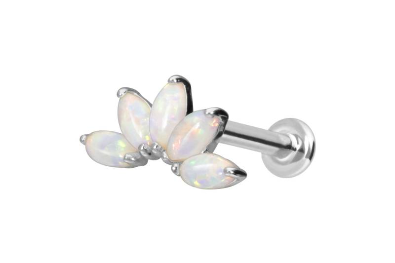 14 Karat Gold Labret mit Innengewinde LOTUSBLÜTE + SYNTHETISCHE OPALE von Piercingline