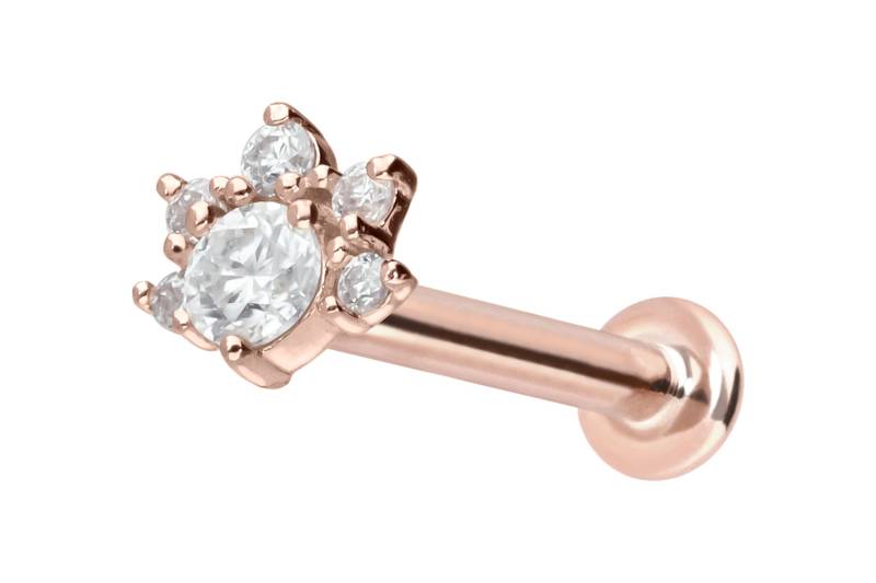 14 Karat Gold Labret mit Innengewinde MOISSANIT-BLUME von Piercingline