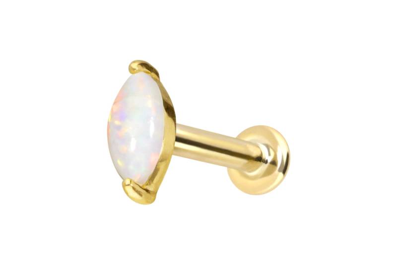 14 Karat Gold Labret mit Innengewinde OVALER SYNTHETISCHER OPAL von Piercingline