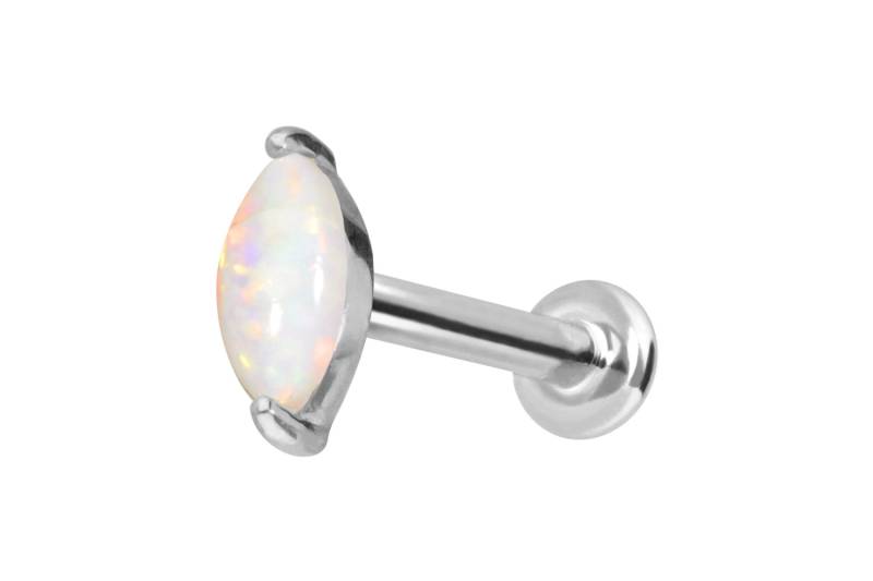 14 Karat Gold Labret mit Innengewinde OVALER SYNTHETISCHER OPAL von Piercingline