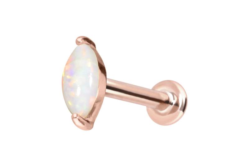 14 Karat Gold Labret mit Innengewinde OVALER SYNTHETISCHER OPAL von Piercingline