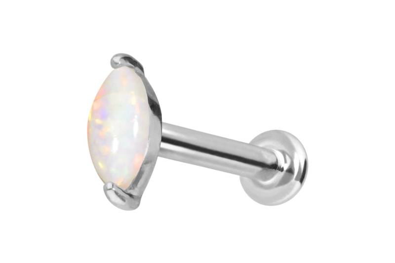 14 Karat Gold Labret mit Innengewinde OVALER SYNTHETISCHER OPAL von Piercingline