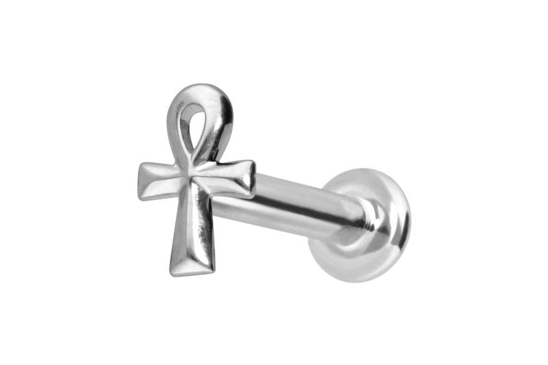 14 Karat Gold Labret mit Push Fit ÄGYPTISCHES KREUZ von Piercingline