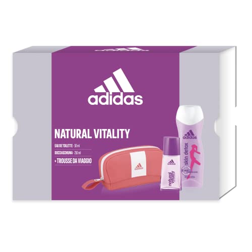 Adidas, Geschenkverpackung für Damen Natural Vitality, Parfüm für Damen, 30 ml und Skin Detox Duschgel 250 ml und Clutch