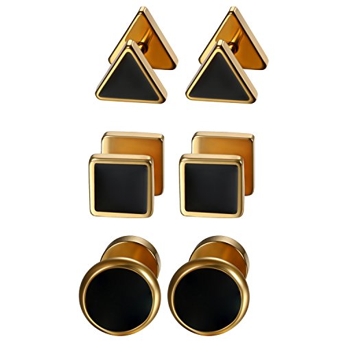 Aroncent Dreiecke Quadrate Kreis Ohrstecker: Minimalistische Geometrisches Ohrringe für Damen und Herren Gold Schwarz von Aroncent
