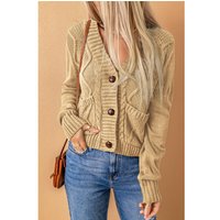 Azura Exchange Beige Strukturierte Strickjacke für Damen mit Vordertaschen und Knöpfen in Beige Azura Exchange Beige Strukturierte Strickjacke für Damen mit Vordertaschen und Knöpfen in Beige