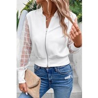 Azura Exchange Damen Latticed Mesh Ärmel Zip Up Bomberjacke in Weiß