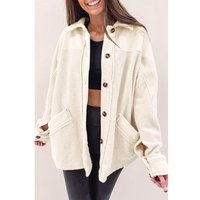 Azura Exchange Damen Button-Up Stichung Tasche Raw Hem Shacket in Beige