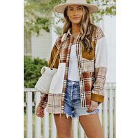 Azura Exchange Damen Patchwork Karo Hemdjacke mit Tasche in Orange