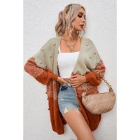 Azura Exchange Damen Pompom Farbblock Offene Vorderseite Cardigan in Braun Azura Exchange Damen Pompom Farbblock Offene Vorderseite Cardigan in Braun