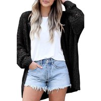 Azura Exchange Damen Schwarzer Ausgehöhlter Strick-Dolman-Ärmel-Cardigan in Schwarz