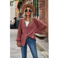Azura Exchange Damen Strick-Spitzen Cardigan mit Knöpfen in Rot