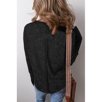 Azura Exchange Damen Waffelstrick V-Ausschnitt Langarm Button-Down-Oberteil