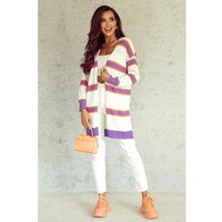 Azura Exchange Damen gestreifter Langarmknopf-Cardigan mit Rippdesign in Beige