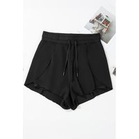 Azura Exchange Schwarze High-Waisted Drawstring 2-in-1 Seiten-Taschen Color Block Bikini-Shorts