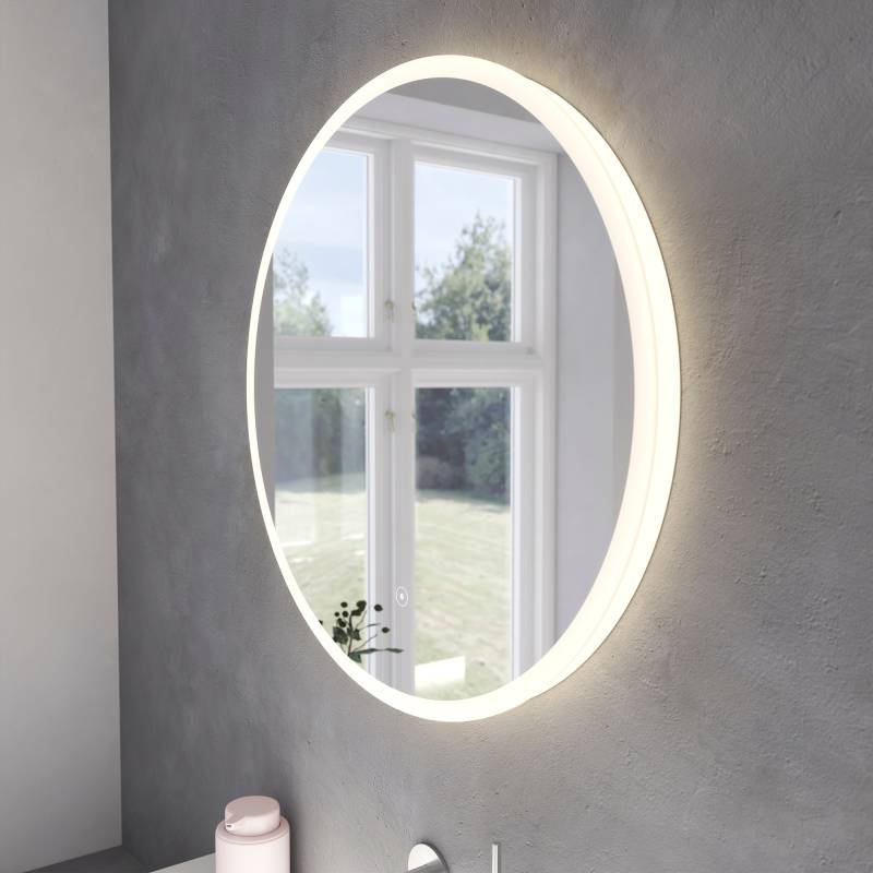 Loevschall Badspiegel "Atlas Rund, Badezimmerspiegel mit LED Beleuchtung, Lichtspiegel" Touchpanel für Lichtsteuerung, Verstellbarer Spiegel, Dänisches Design von Loevschall
