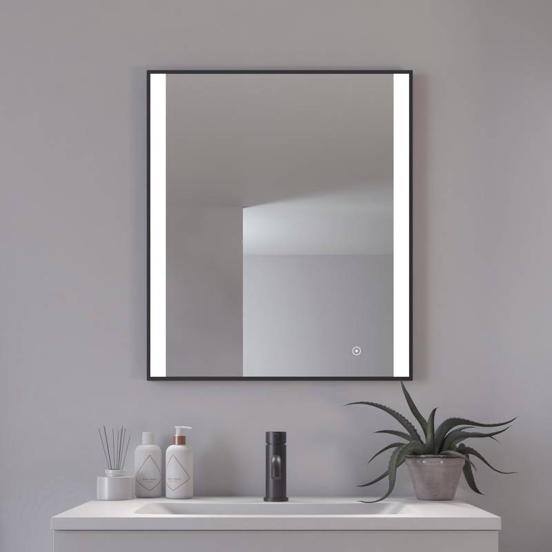 Loevschall Badspiegel "Libra Quadratisch, Badzimmerspiegel mit LED Beleuchtung" Touchpanel für Lichtsteuerung, Dimmbar Spiegel, Dänisches Design von Loevschall