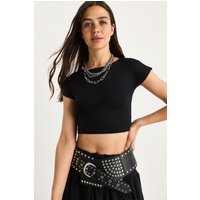 Basic Baumwoll Rundhalsausschnitt Tailliertes Cropped Top