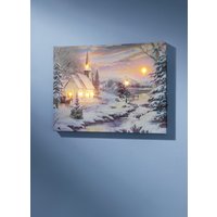 Batteriebetriebenes LED-Bild mit Winterlandschaft, Weiss-blau