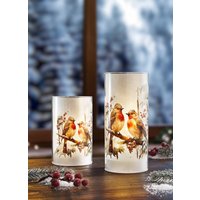 Beleuchtetes Windlicht aus Milchglas, 2er-Set, Weiss-braun-rot