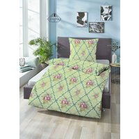 Bettwäsche-Garnitur in kuschelweicher Qualität, Grün, Grösse 112 (80/80 cm + 135/200 cm), Biber