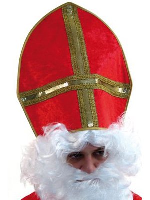 Bischofsmütze Rot-Gold, 100% Polyester, Männer, Erwachsene, formelle Anlässe, praktische Nutzung, Trapper Hut, Rot, Winter, Religiös, Klassisch