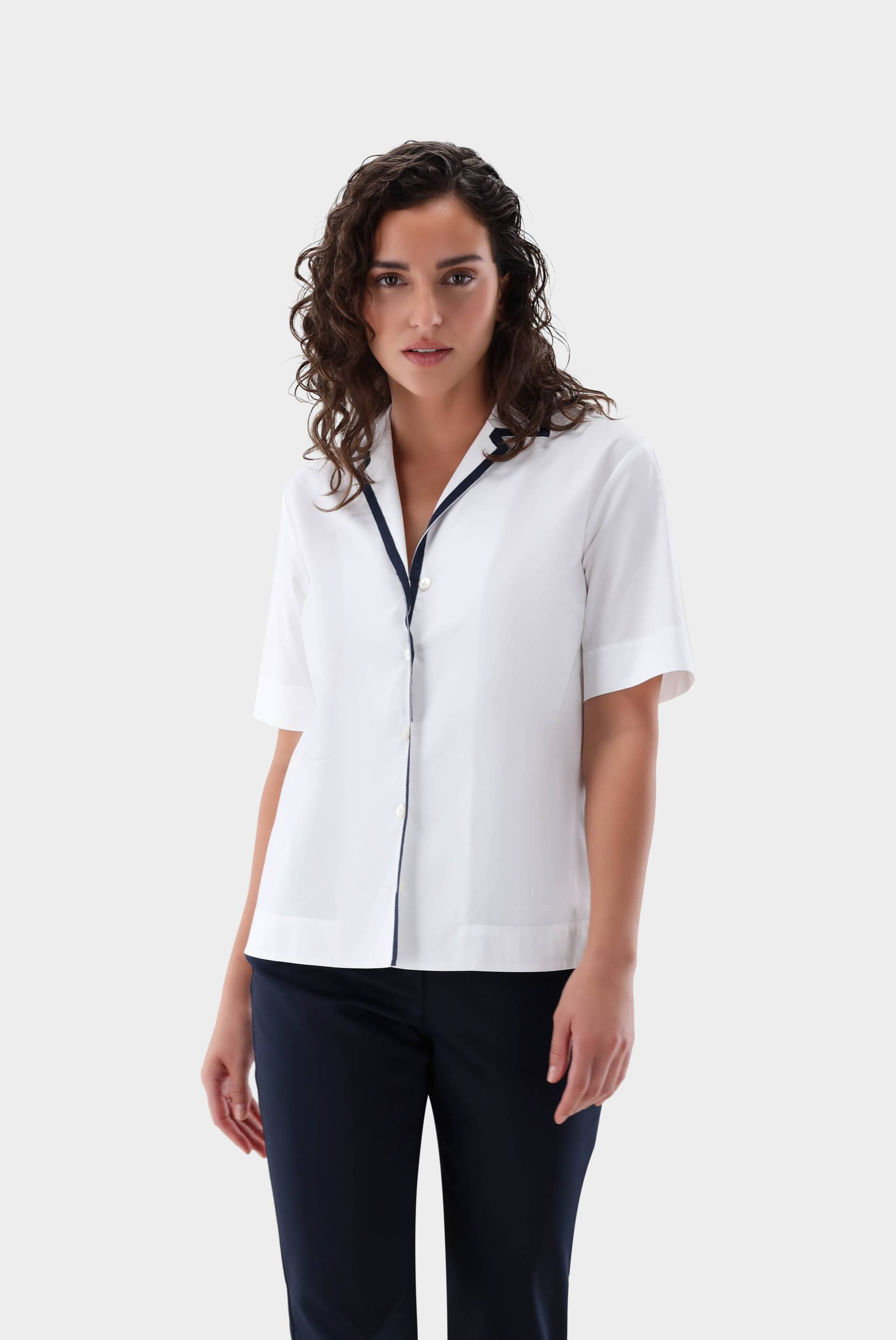 Bluse mit Reverskragen aus Baumwollstretch von van Laack