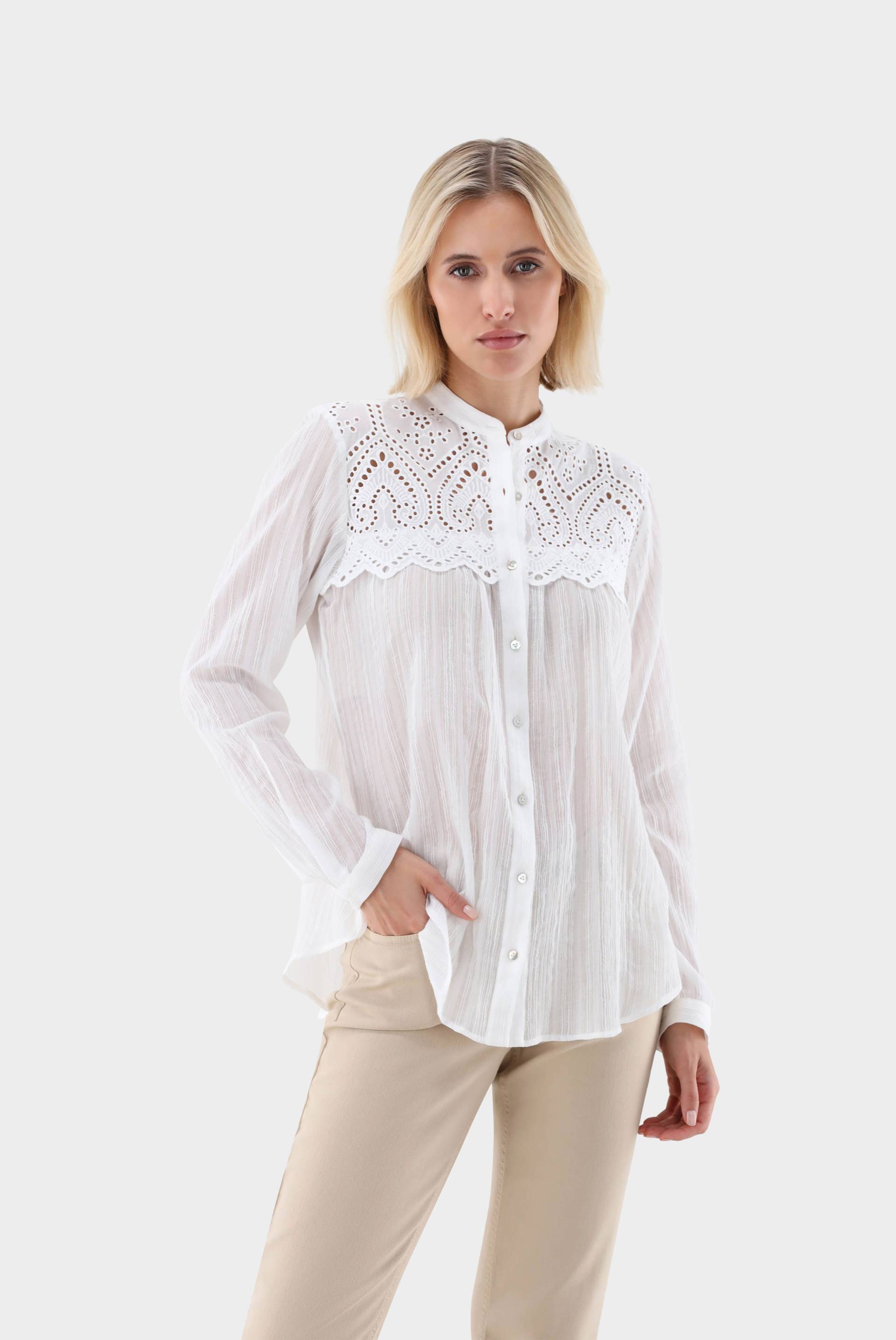 Bluse mit Stickerei und Jacquard Streifen von van Laack