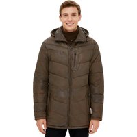 Braune Steppjacke aus Leder für Herren mit abnehmbarer Kapuze, Puffer-Wintermantel – Orion