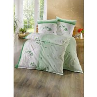 Bügelleichte DOBNIG Bettwäsche-Garnitur mit Reissverschluss, Grün, Grösse 412 (4-teiliges Sparset: 2x 80/80 cm + 135/200 cm), Biber