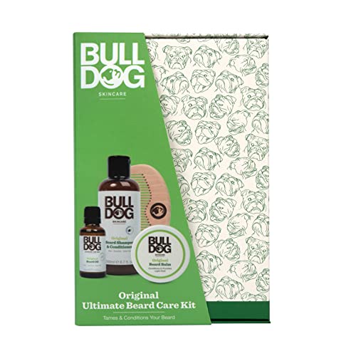 Bulldog Skincare - Original Ultimate Bartpflege-Set, Geschenkset für Männer (x1 Original Bartshampoo & Conditioner 200 ml, x1 Original Bartöl 30 ml, x1 Original Bartbalsam 75 ml, x1 Bartkamm) von BULLDOG