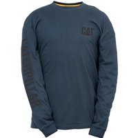 Caterpillar Markenbanner Langarm Baumwoll Herren Blau T-Shirt